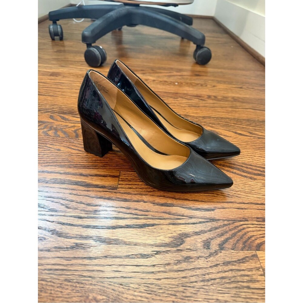 14th & Union Black Patent Pointed Block-Heel Pumps